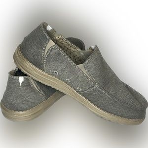 Hey Dude Mens Sz 10 Chan Stretch Fleece Linen Steppa Slip On Beige/Gray